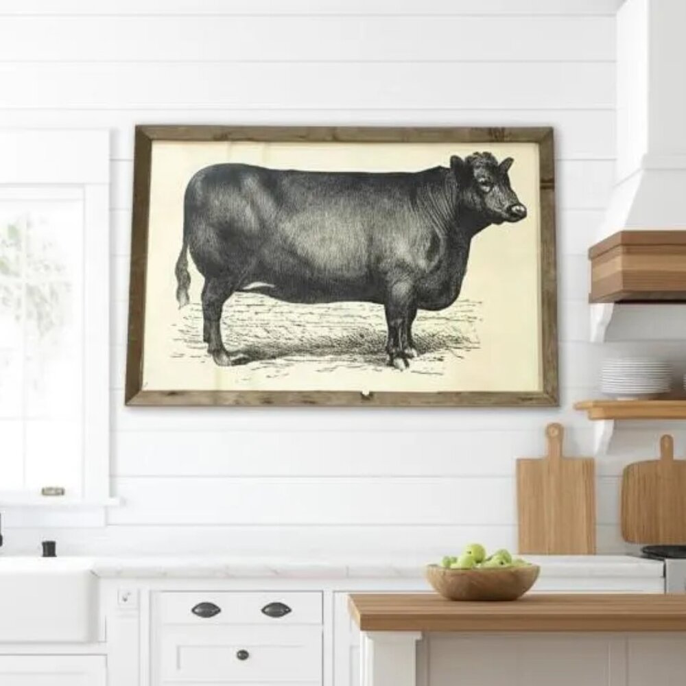 Vintage Cow Wooden Frame Wall Decor Home Decoration Art